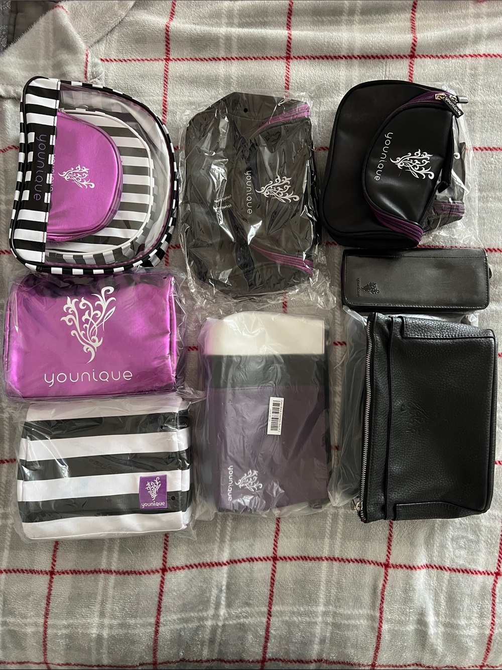 12 Younique Purple & Black Cosmetic Bag Set